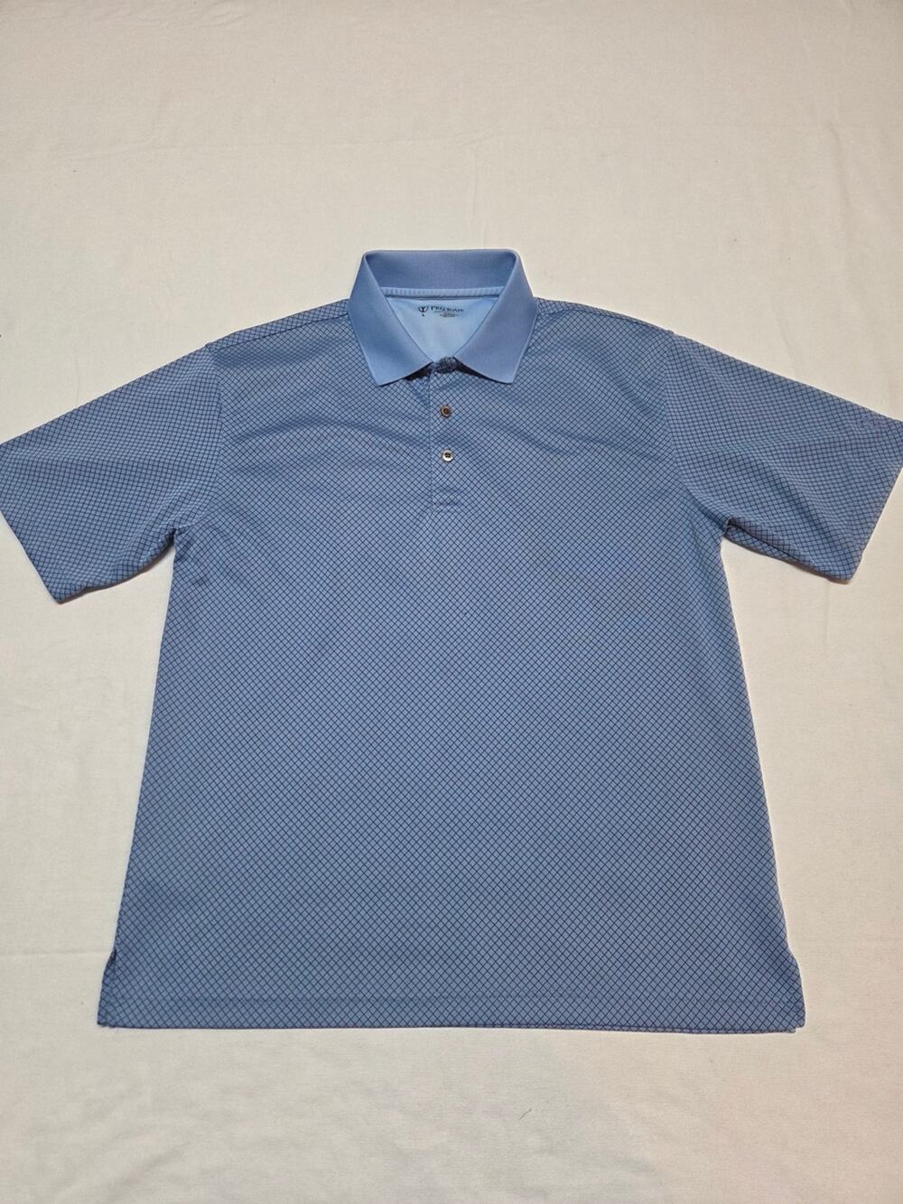 Men's Light Blue Micro-Pattern Polo Shirt Size L